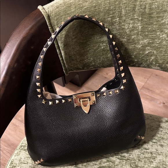 Valentino Garavani Black Shoulder Bag with Gold Rockstuds - Picture 1 of 5